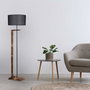 Opviq Lámpara de Pie de Metal y Madera con Pantalla de Tela Marrón y Negro